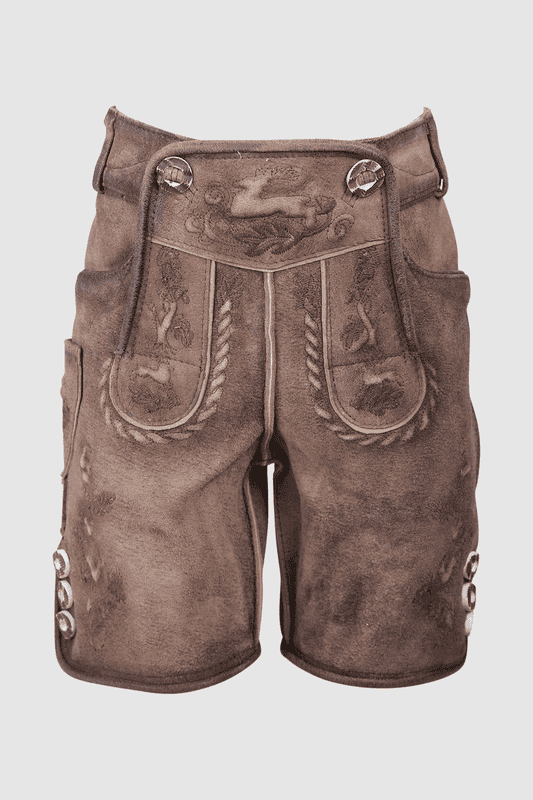 Stylische Trachtenhose aus Nubuk. Die Trachtenhose Gerd verfügt über eine raffinierte Stickerei entlang der Hosenbeine. Diese Hose lässt sich super mit einem Trachtenhemd kombinieren.