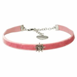 Alpenflüstern Choker Trachten-Samt-Kropfband Edelweiss mini (rosa-ros), – Trachtenkette enganliegend, Kropfkette elastisch, Damen-Trachtenschmuck, Samtkropfband schmal