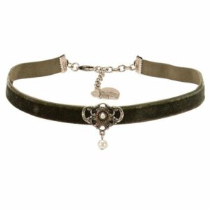 Alpenflüstern Choker Trachten-Samt-Kropfband Hedy (grün), – nostalgische Trachtenkette enganliegend, Kropfkette elastisch, Damen-Trachtenschmuck, Samtkropfband schmal