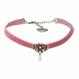 Alpenflüstern Choker Trachten-Samt-Kropfband Hedy (rosa-ros), – nostalgische Trachtenkette enganliegend, Kropfkette elastisch, Damen-Trachtenschmuck, Samtkropfband schmal