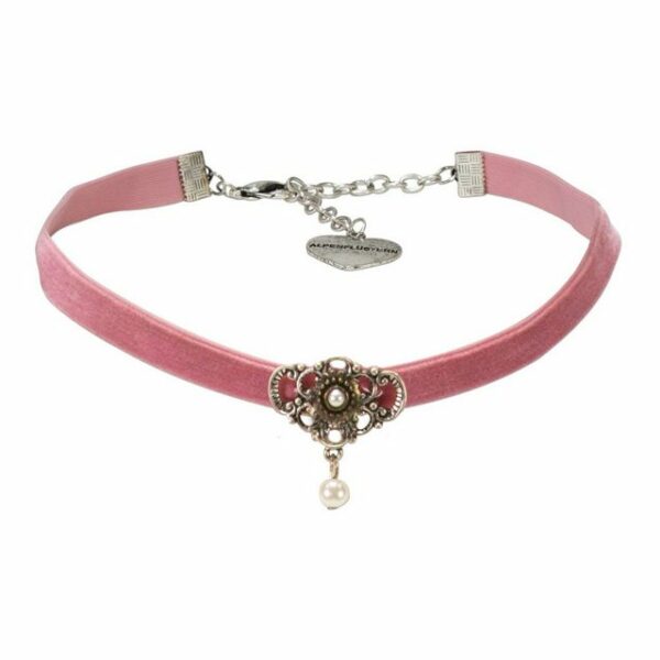 Alpenflüstern Choker Trachten-Samt-Kropfband Hedy (rosa-ros), - nostalgische Trachtenkette enganliegend, Kropfkette elastisch, Damen-Trachtenschmuck, Samtkropfband schmal