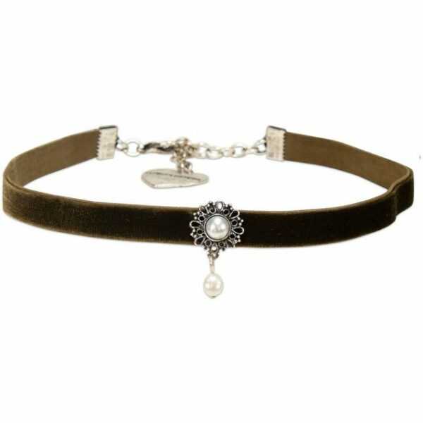 Alpenflüstern Choker Trachten-Samt-Kropfband Helena (grün), - nostalgische Trachtenkette enganliegend, Kropfkette elastisch, Damen-Trachtenschmuck, Samtkropfband schmal