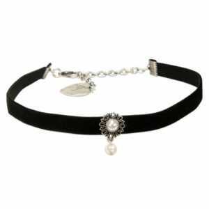 Alpenflüstern Choker Trachten-Samt-Kropfband Helena (schwarz), – nostalgische Trachtenkette enganliegend, Kropfkette elastisch, Damen-Trachtenschmuck, Samtkropfband schmal