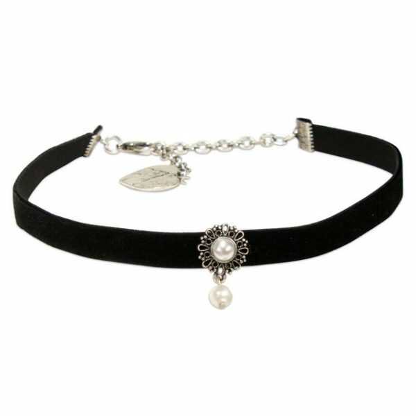 Alpenflüstern Choker Trachten-Samt-Kropfband Helena (schwarz), - nostalgische Trachtenkette enganliegend, Kropfkette elastisch, Damen-Trachtenschmuck, Samtkropfband schmal