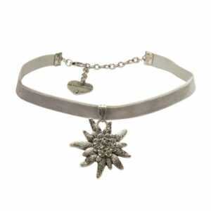 Alpenflüstern Choker Trachten-Samt-Kropfband Strass-Edelweiß groß (grau), – Trachtenkette enganliegend, Kropfkette elastisch, Damen-Trachtenschmuck, Samtkropfband schmal