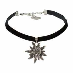 Alpenflüstern Choker Trachten-Samt-Kropfband Strass-Edelweiß groß (schwarz), – Trachtenkette enganliegend, Kropfkette elastisch, Damen-Trachtenschmuck, Samtkropfband schmal