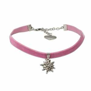 Alpenflüstern Choker Trachten-Samt-Kropfband Strass-Edelweiß klein (rosé-rosa), – Trachtenkette enganliegend, Kropfkette elastisch, Damen-Trachtenschmuck, Samtkropfband schmal