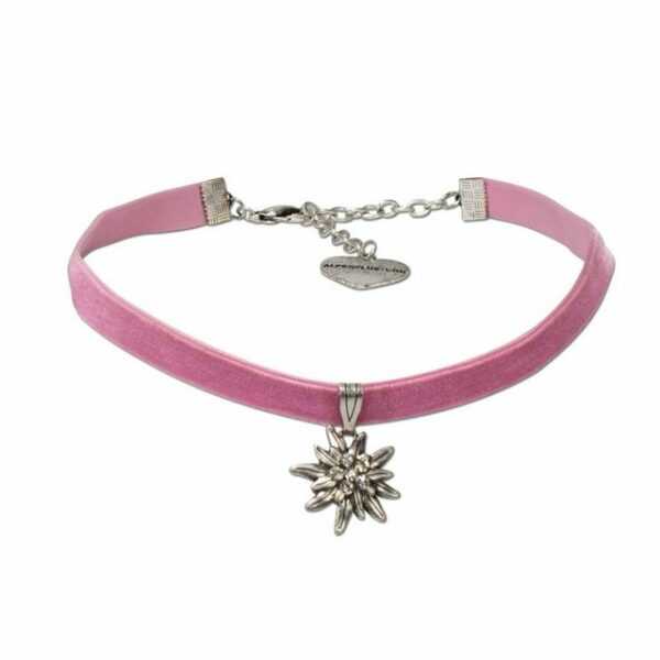 Alpenflüstern Choker Trachten-Samt-Kropfband Strass-Edelweiß klein (rosé-rosa), - Trachtenkette enganliegend, Kropfkette elastisch, Damen-Trachtenschmuck, Samtkropfband schmal