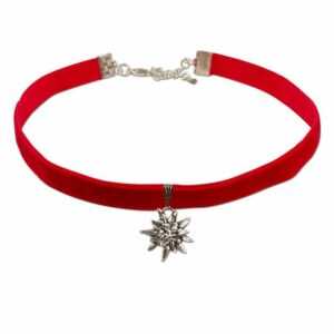 Alpenflüstern Choker Trachten-Samt-Kropfband Strass-Edelweiß klein (rot), – Trachtenkette enganliegend, Kropfkette elastisch, Damen-Trachtenschmuck, Samtkropfband schmal