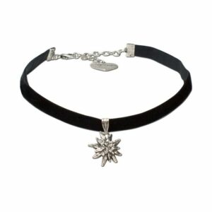 Alpenflüstern Choker Trachten-Samt-Kropfband Strass-Edelweiß klein (schwarz), – Trachtenkette enganliegend, Kropfkette elastisch, Damen-Trachtenschmuck, Samtkropfband schmal