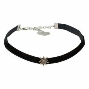 Alpenflüstern Choker Trachten-Samt-Kropfband Strass-Edelweiß mini (schwarz), – Trachtenkette enganliegend, Kropfkette elastisch, Damen-Trachtenschmuck, Samtkropfband schmal