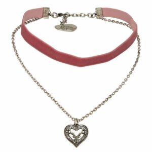 Alpenflüstern Choker Trachten-Samt-Kropfband Strassherz-Hirsch-Kette (rosa-ros), – nostalgische Trachtenkette enganliegend, Kropfkette elastisch, Damen-Trachtenschmuck, Samtkropfband schmal