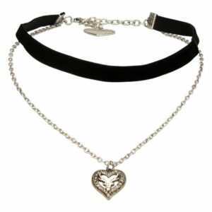 Alpenflüstern Choker Trachten-Samt-Kropfband Strassherz-Hirsch-Kette (schwarz), – nostalgische Trachtenkette enganliegend, Kropfkette elastisch, Damen-Trachtenschmuck, Samtkropfband schmal