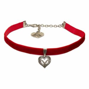 Alpenflüstern Choker Trachten-Samt-Kropfband Strassherz-Hirsch (rot), – nostalgische Trachtenkette enganliegend, Kropfkette elastisch, Damen-Trachtenschmuck, Samtkropfband schmal