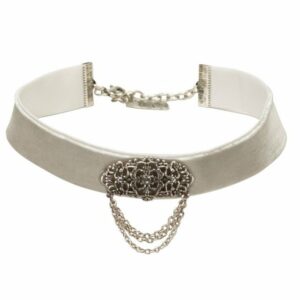 Alpenflüstern Choker Trachten-Samt-Kropfband Thea (grau), – nostalgische Trachtenkette enganliegend, Kropfkette elastisch, eleganter Damen-Trachtenschmuck, Samtkropfband breit