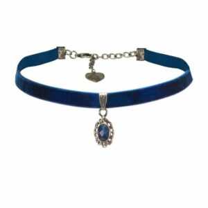 Alpenflüstern Choker Trachten-Samt-Kropfband Trachten-Stein (blau), – nostalgische Trachtenkette enganliegend, Kropfkette elastisch, eleganter Damen-Trachtenschmuck, Samtkropfband schmal