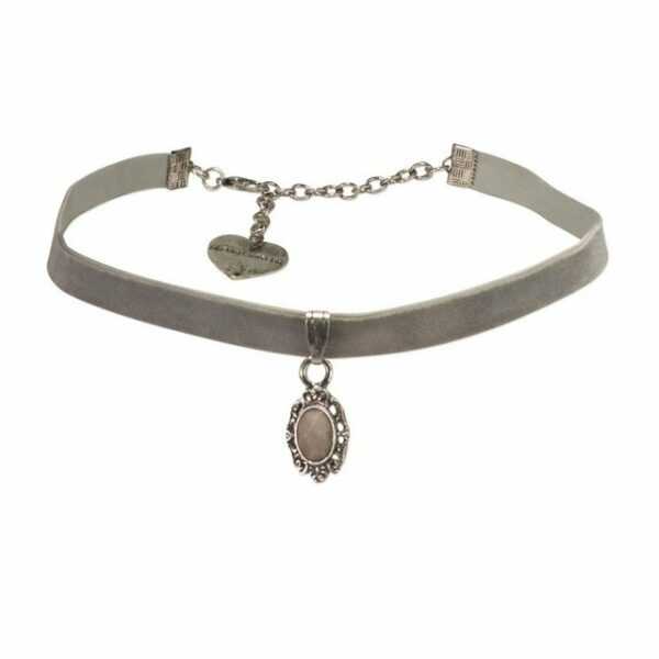 Alpenflüstern Choker Trachten-Samt-Kropfband Trachten-Stein (grau), - nostalgische Trachtenkette enganliegend, Kropfkette elastisch, eleganter Damen-Trachtenschmuck, Samtkropfband schmal