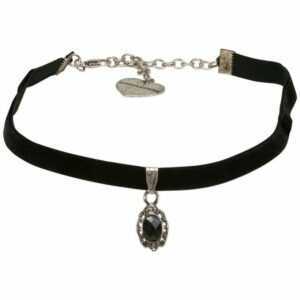 Alpenflüstern Choker Trachten-Samt-Kropfband Trachten-Stein (schwarz), – nostalgische Trachtenkette enganliegend, Kropfkette elastisch, eleganter Damen-Trachtenschmuck, Samtkropfband schmal