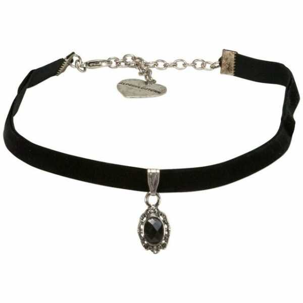 Alpenflüstern Choker Trachten-Samt-Kropfband Trachten-Stein (schwarz), - nostalgische Trachtenkette enganliegend, Kropfkette elastisch, eleganter Damen-Trachtenschmuck, Samtkropfband schmal