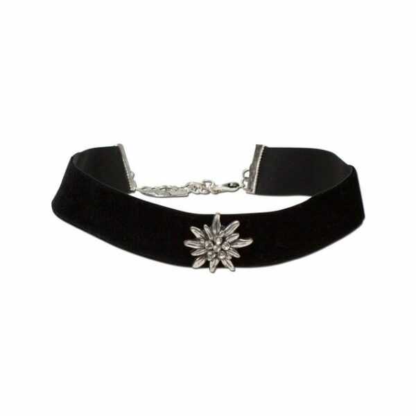 Alpenflüstern Choker Trachten-Samt-Kropfband breit Strass-Edelweiß (schwarz), - Trachtenkette enganliegend, Kropfkette elastisch, Damen-Trachtenschmuck, Samtkropfband