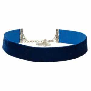 Alpenflüstern Choker Trachten-Samt-Kropfband breit (blau), – Trachtenkette enganliegend, Kropfkette elastisch, eleganter Damen-Trachtenschmuck, Samtkropfband