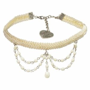 Alpenflüstern Collier Trachten Borten-Kropfband Ida mit Perlen-Ketten (creme-weiß), – nostalgische Trachtenkette enganliegend, elegante Kropfkette, Damen-Trachtenschmuck