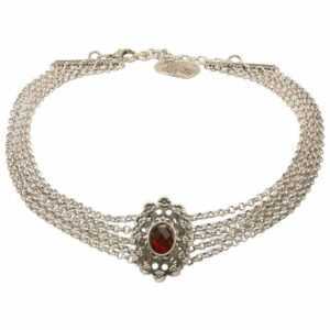 Alpenflüstern Collier Trachten-Metall-Kropfkette Luzia (rot), – elegante Trachtenkette – nostalgischer Damen-Trachtenschmuck, Dirndlkette mit Mittelteil