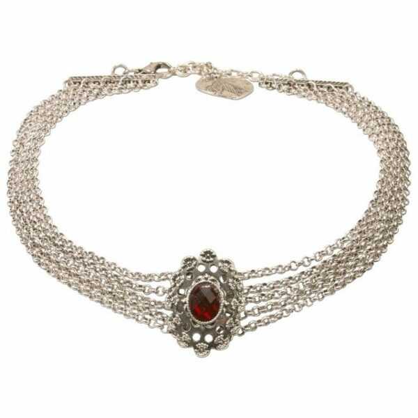 Alpenflüstern Collier Trachten-Metall-Kropfkette Luzia (rot), - elegante Trachtenkette - nostalgischer Damen-Trachtenschmuck, Dirndlkette mit Mittelteil