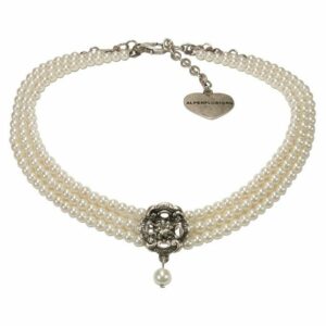 Alpenflüstern Collier Trachten-Perlen-Kropfkette Frederike (creme-weiß), – nostalgische Trachtenkette, eleganter Damen-Trachtenschmuck, Dirndlkette