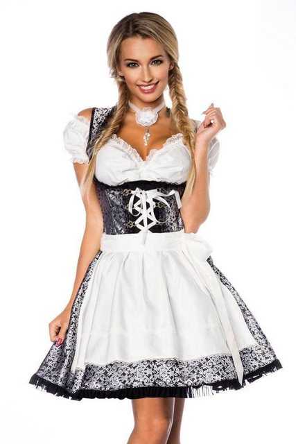 Dirndline Dirndl 3-tlg. Trachten Set: Premium Jacquard Dirndl Bluse Schürze in silber