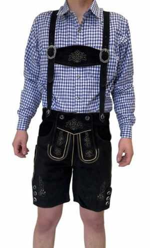 Dretaild Trachtenhose Herren Lederhose Tracht Kurz mit Hosenträgern, Rindleder Trachtenhose Premium Tracht Oktoberfest