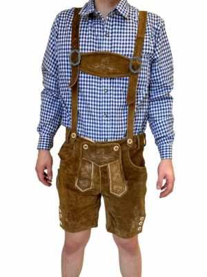 Dretaild Trachtenhose Herren Lederhose Tracht Kurz mit Hosenträgern, Rindleder Trachtenhose Premium Tracht Oktoberfest