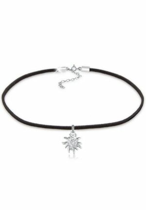 Elli Choker Choker Tracht Edelweiss Textil Schwarz 925 Silber