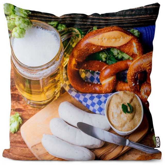 Kissenbezug, VOID (1 Stück), Sofa-Kissen Weißwurst Breze Bier Bayern Frühstück Bierkrug Essen Biergarten Oktoberfest Bierbank Maßkrug Wurst München Brezel bayrisch Traditi