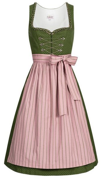 Nübler Dirndl Damen Dirndl midi im Landhausstil, Rocklänge 70cm (Dirndl Set midi THEA, 2-tlg., Dirndl Kleid mit Schürze) Moderne Tracht im bayerischen Stil – Trachtenmode Damen