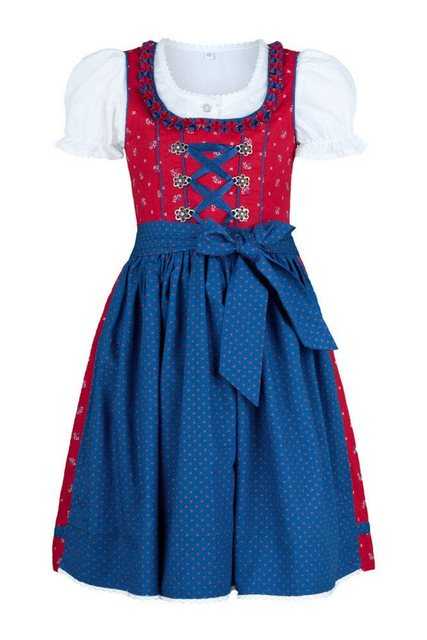 Nübler Dirndl Kinderdirndl 3-teilig Emilia in Rot-Blau von Nübler 3 teiliges Set aus Dirndl, Bluse und Schürze, Kinder Tracht im Original bayerischen Stil