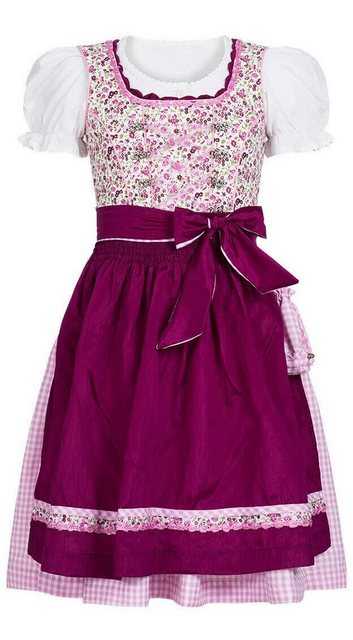 Nübler Dirndl Kinderdirndl 3-teilig Nadja in Beere in Nübler 3 teiliges Set aus Dirndl, Bluse und Schürze, Kinder Tracht im Original bayerischen Stil