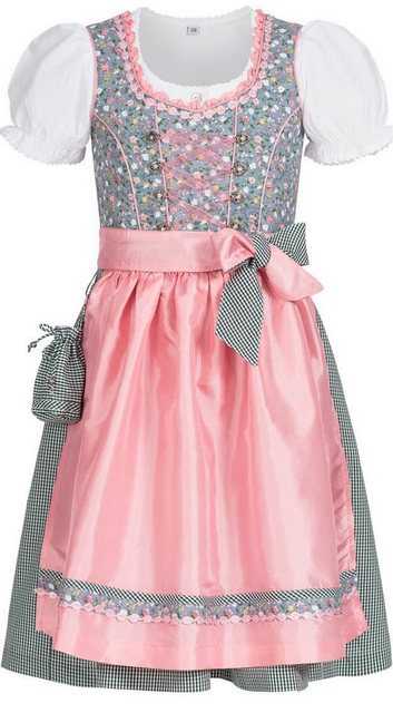 Nübler Dirndl Kinderdirndl 3-teilig Nicky in Blau von Nübler 3 teiliges Set aus Dirndl, Bluse und Schürze, Kinder Tracht im Original bayerischen Stil