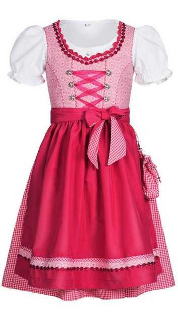 Nübler Dirndl Mädchen Dirndl im traditionellen Stil Kinder Trachten (Dirndl Set NURIA, 3-tlg., Dirndl Kleid mit Bluse und Schürze) Kinder Tracht im bayerischen Stil – Trachtenmode Kinder