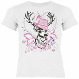 Tini – Shirts T-Shirt Mädchen Trachten Kindershirt Volksfest Trachten T-Shirt für Mädchen : Wuids Madl (Hut rosa)