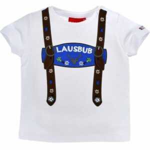 BONDI T-Shirt Baby Jungen Hosenträger Trachten Shirt „Lausbub“ 91325, Kurzarm Weiß Blau