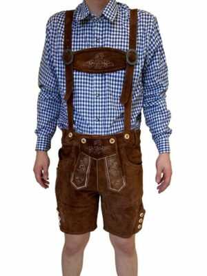 Dretaild Trachtenhose Herren Lederhose Tracht Kurz mit Hosenträgern, Rindleder Trachtenhose Premium Tracht Oktoberfest