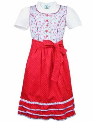 Isar-Trachten Dirndl ‚Paula‘ 3-tlg. mit Bluse 64296, Hellblau Rot