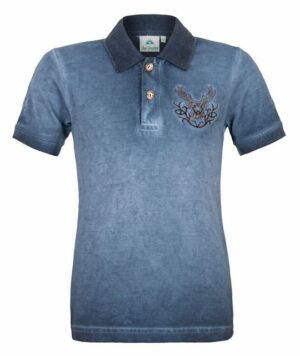 Isar-Trachten T-Shirt Kinder Poloshirt ‚Kilian‘ im Used Look, Jeansblau