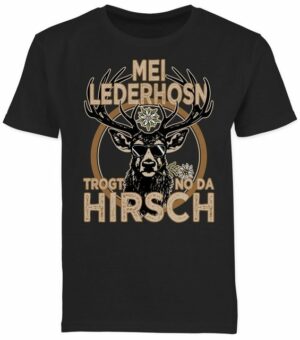 Shirtracer T-Shirt Trachten Outfit Lederhose Spruch Trägt der Hirsch Mode für Oktoberfest Kinder Outfit