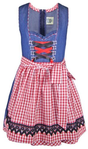 Isar-Trachten Dirndl Jugend Dirndl ‚Laura‘ Jeanslook 44937, Blau Rot