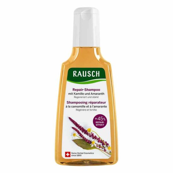 Rausch Repair-Shampoo mit Kamille und Amaranth - Reparatur bei strapaziertem Haar.   regenerierendes Shampoo für strapaziertes Haar Glanz und Vitalität dank Repair-Effekt hergestellt in der Schweiz  mit hauseigenen Extrakten aus Kamillenblüten