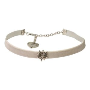 Alpenflüstern Choker Trachten-Samt-Kropfband Edelweiss mini (grau), – Trachtenkette enganliegend, Kropfkette elastisch, Damen-Trachtenschmuck, Samtkropfband schmal