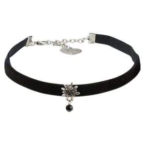 Alpenflüstern Choker Trachten-Samt-Kropfband Strass-Edelweiß Perle (schwarz), – nostalgische Trachtenkette enganliegend, Kropfkette elastisch, Damen-Trachtenschmuck, Samtkropfband schmal