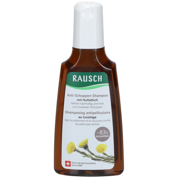 Rausch Anti-Schuppen-Shampoo Huflattich Das Shampoo bei trockenen Schuppen und juckender Kopfhaut. Es befreit mild und nachhaltig von hartnäckigen Schuppen und bekämpft deren Ursache. Die einzigartige Formel reduziert unangenehme Schuppen deutlich und trägt zu einem neuen Wohlbefinden bei. Juckreiz und Rötungen werden gemildert und bei regelmässiger Anwendung hilft sie